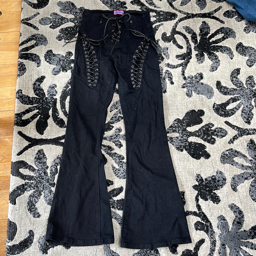 Edikted lace up flare black denim jeans size small
